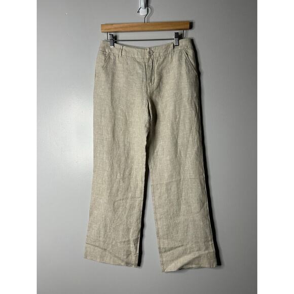 NWT Garnet Hill Classic Linen Trouser Pants Women’s 4P Sand Natural Tan Beachy - Picture 2 of 10